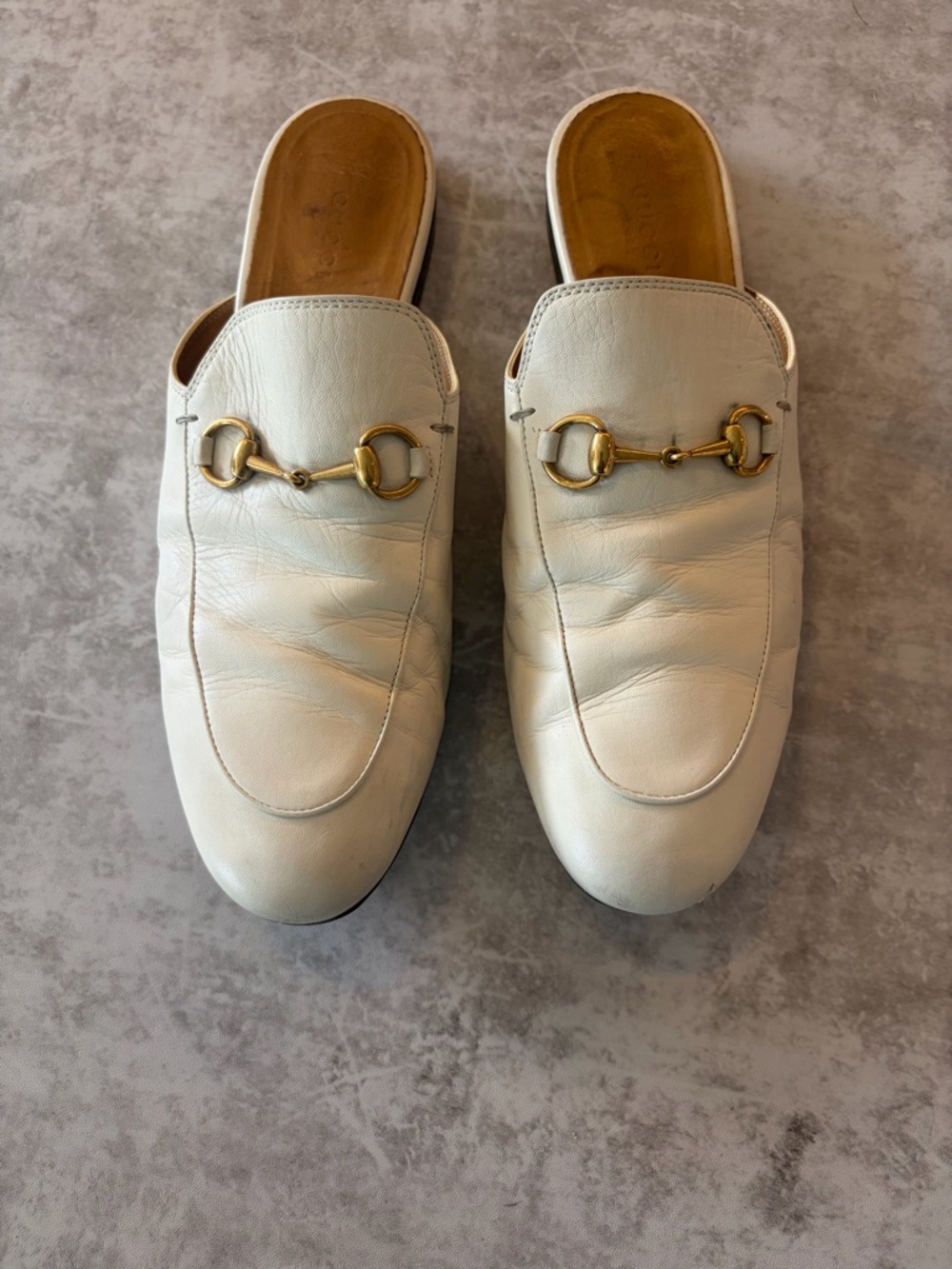 Gucci Off-White Leather Horsebit Slip-On Mules
